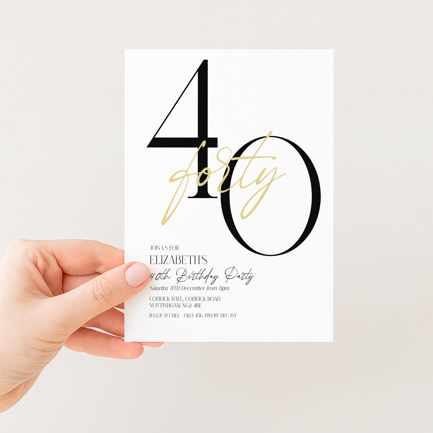 40th Birthday Invitation, Minimalist Forty Party Invite, Editable Template Printable Digital Download