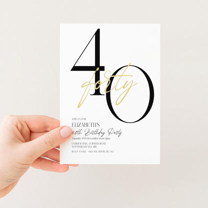40th Birthday Invitation, Minimalist Forty Party Invite, Editable Template Printable Digital Download