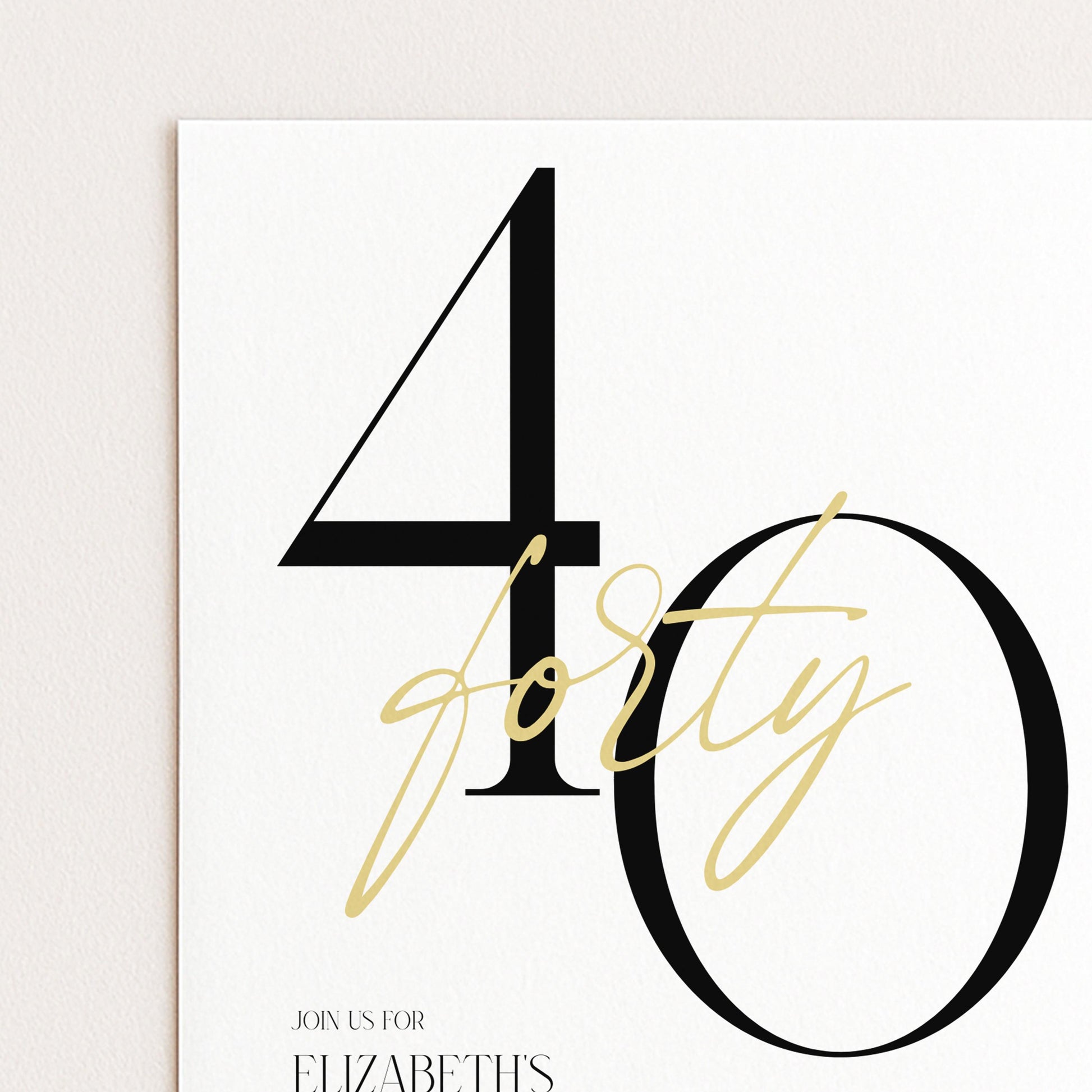 40th Birthday Invitation, Minimalist Forty Party Invite, Editable Template Printable Digital Download