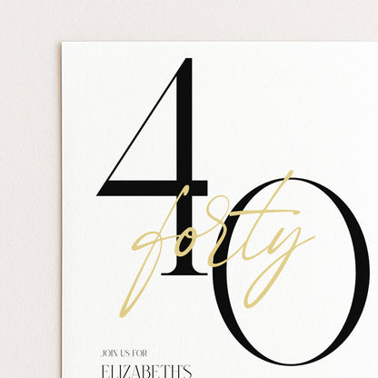 40th Birthday Invitation, Minimalist Forty Party Invite, Editable Template Printable Digital Download