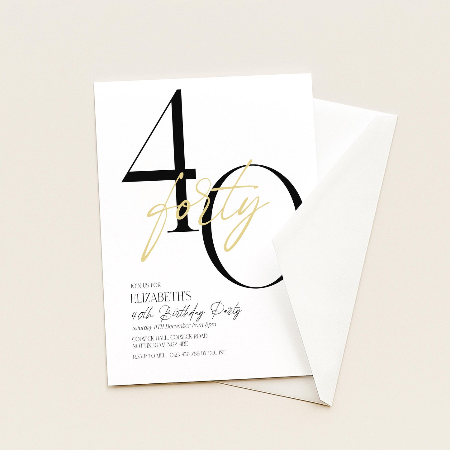 40th Birthday Invitation, Minimalist Forty Party Invite, Editable Template Printable Digital Download