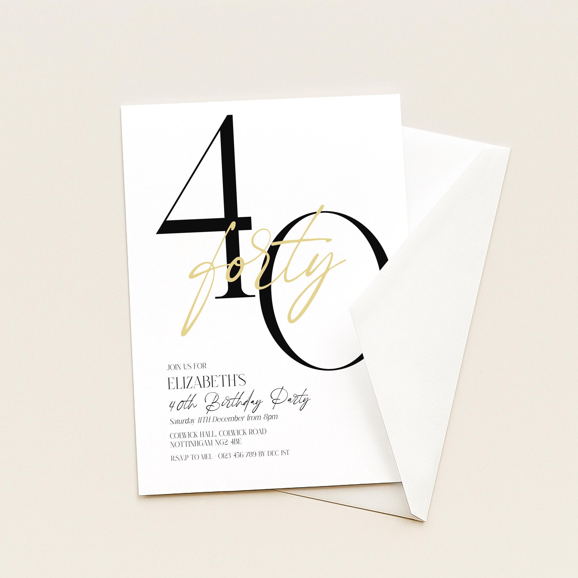 40th Birthday Invitation, Minimalist Forty Party Invite, Editable Template Printable Digital Download