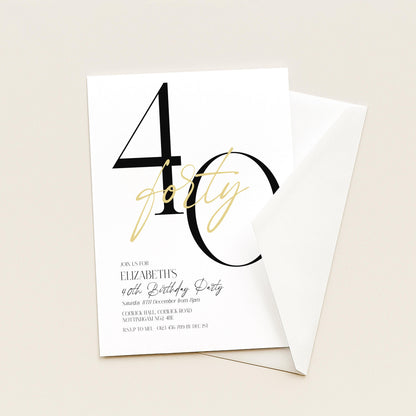 40th Birthday Invitation, Minimalist Forty Party Invite, Editable Template Printable Digital Download