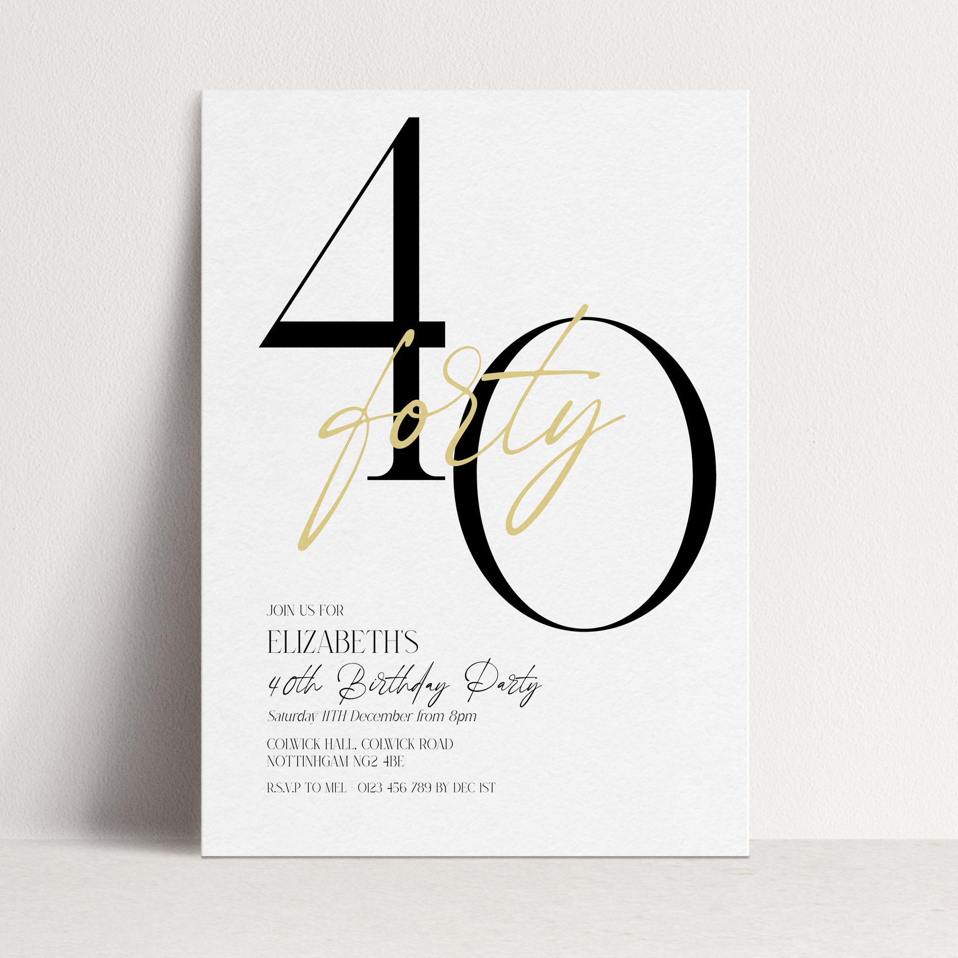 40th Birthday Invitation, Minimalist Forty Party Invite, Editable Template Printable Digital Download