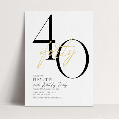 40th Birthday Invitation, Minimalist Forty Party Invite, Editable Template Printable Digital Download