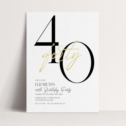 40th Birthday Invitation, Minimalist Forty Party Invite, Editable Template Printable Digital Download