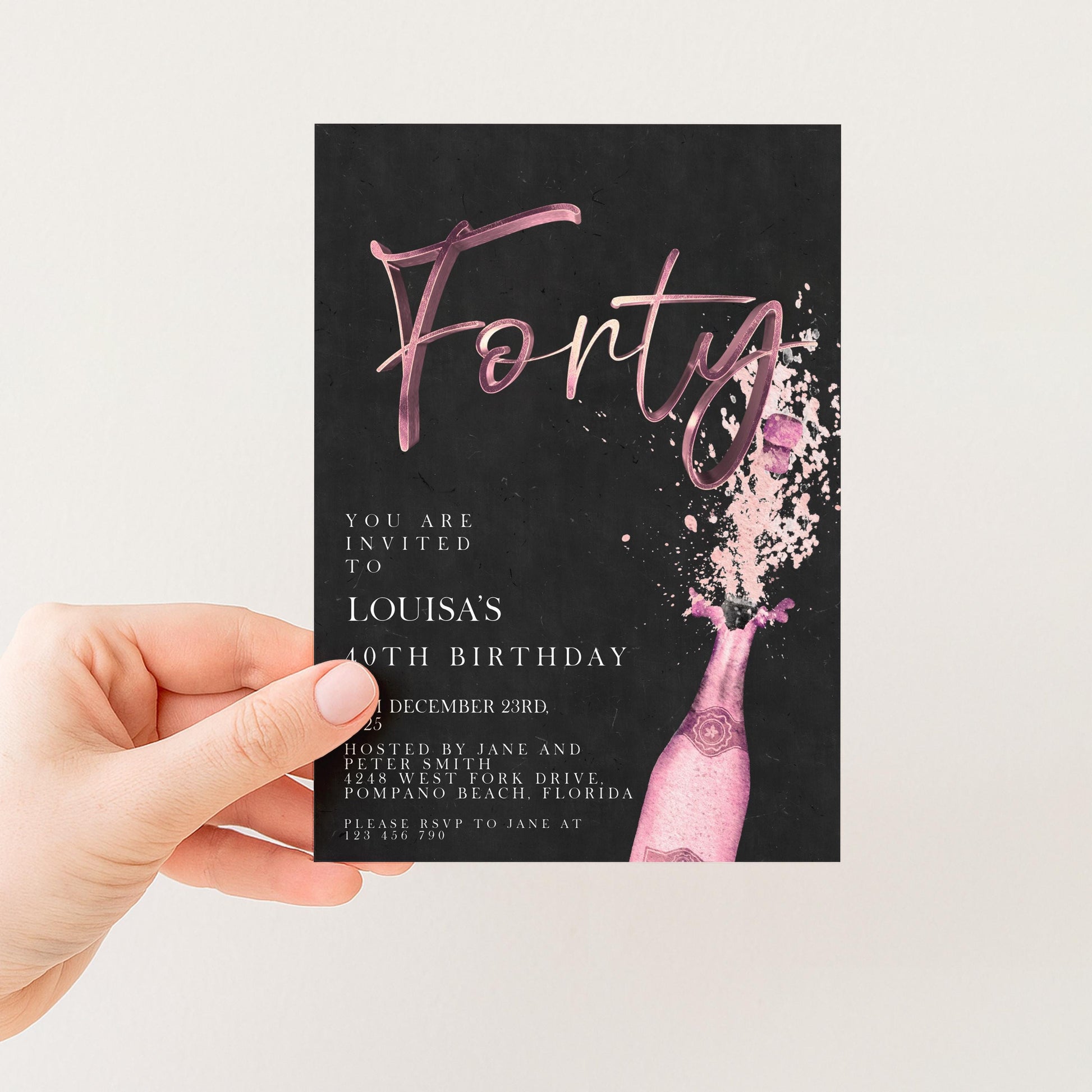 The image is a birthday invitation card for Louisa's 40th birthday.
