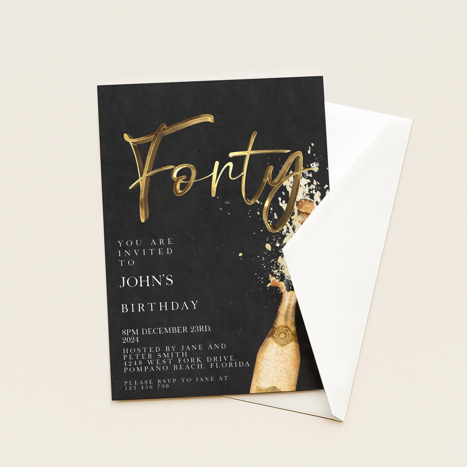 The image is a birthday invitation for John's 40th birthday.