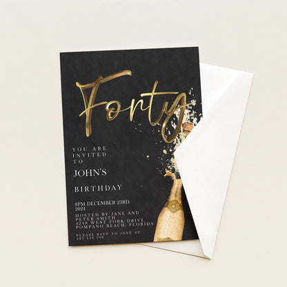 The image is a birthday invitation for John's 40th birthday.