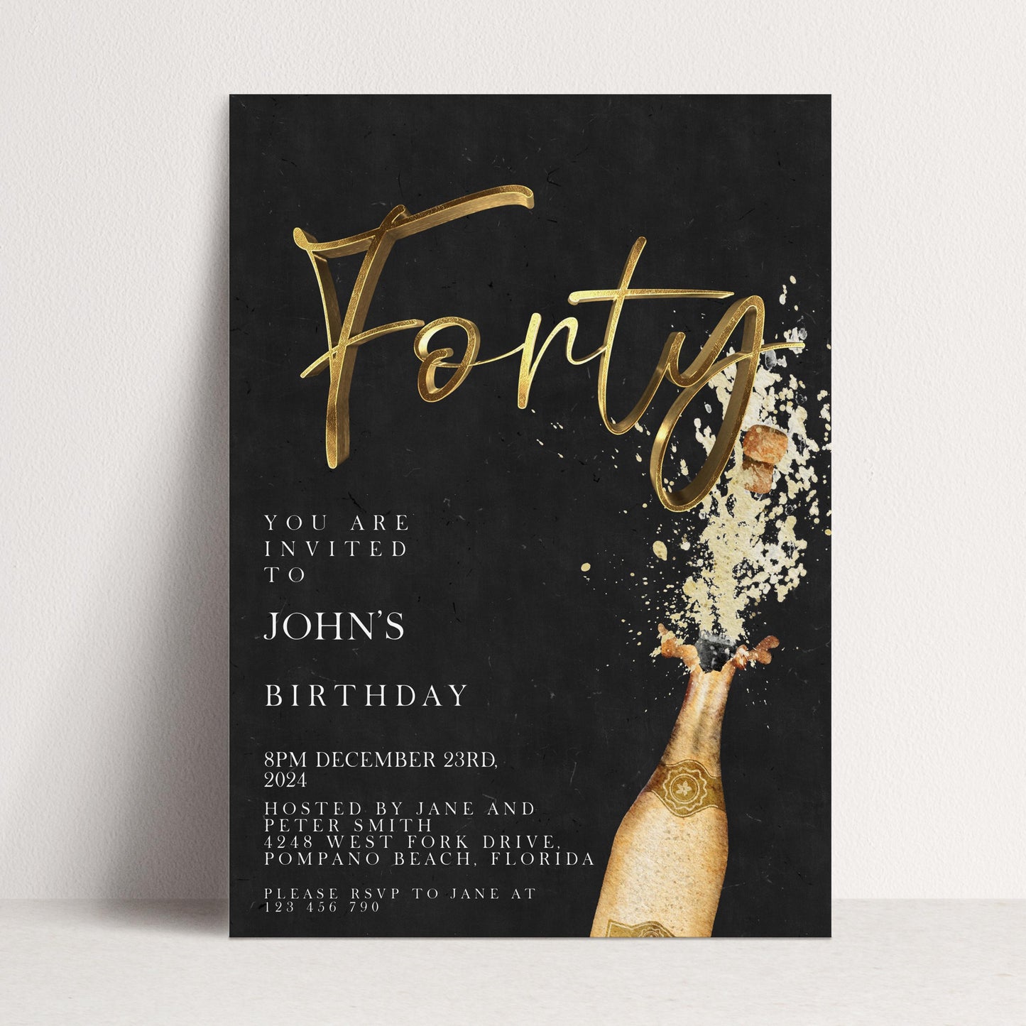 The image is a birthday invitation for John's 40th birthday.