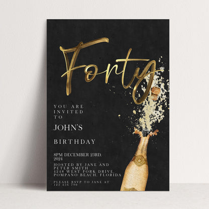The image is a birthday invitation for John's 40th birthday.