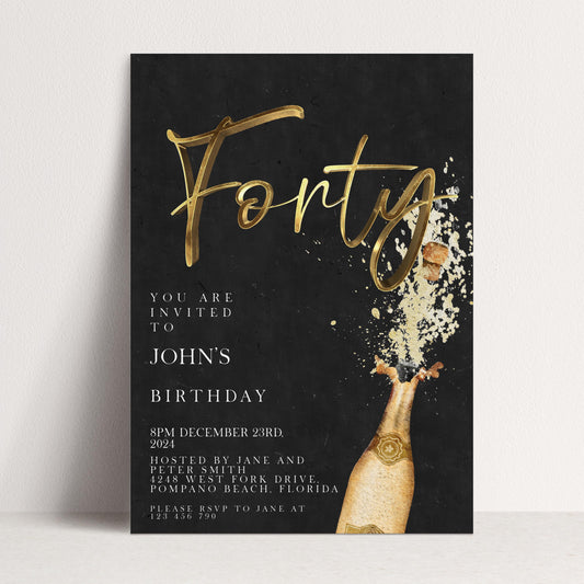 The image is a birthday invitation for John's 40th birthday.