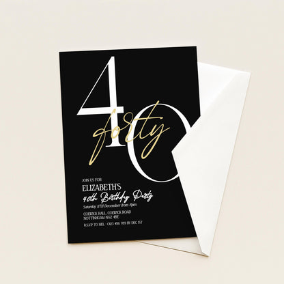 40th Birthday Invitation Woman, Black Gold Milestone Birthday Invite, Elegant 40 Party Invite, Modern Editable Corjl Template