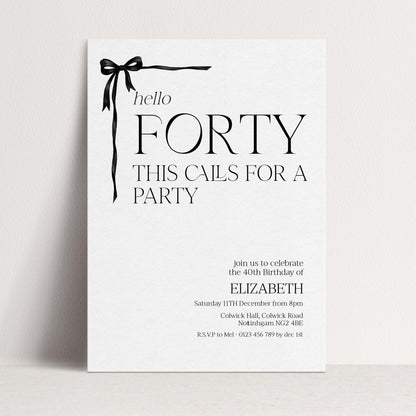 40th Birthday Invitation Woman, Hello Forty Party Invite, Bow Birthday Invite, Editable Corjl Template