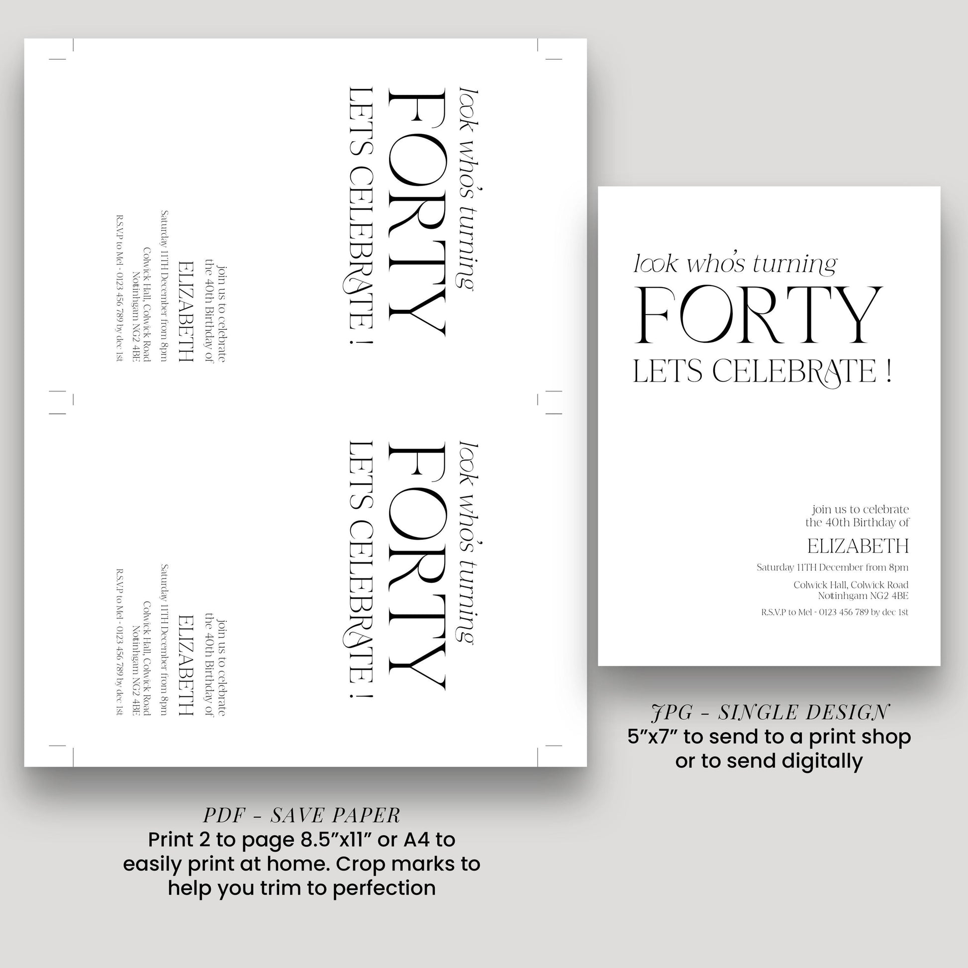 40th Birthday Invitation Woman, Look Who’s Turning Forty Invite, Black Gold Birthday Invite, Editable Corjl Template