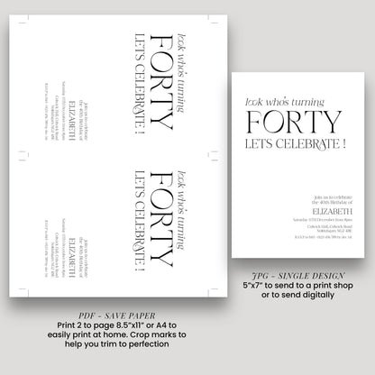 40th Birthday Invitation Woman, Look Who’s Turning Forty Invite, Black Gold Birthday Invite, Editable Corjl Template