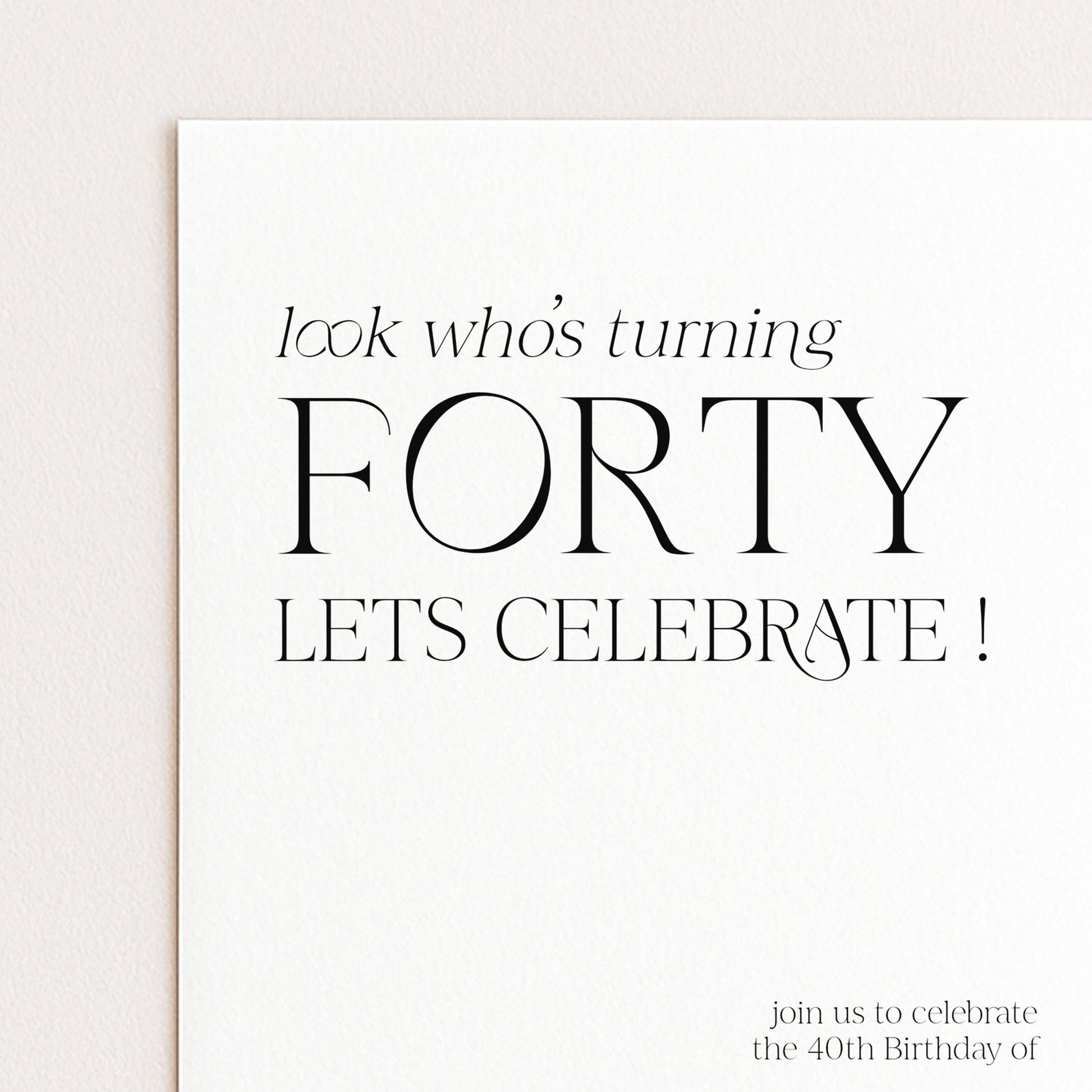 40th Birthday Invitation Woman, Look Who’s Turning Forty Invite, Black Gold Birthday Invite, Editable Corjl Template