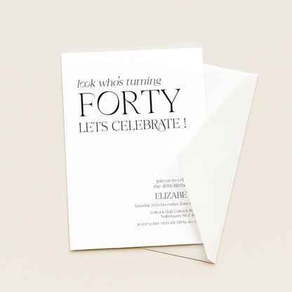40th Birthday Invitation Woman, Look Who’s Turning Forty Invite, Black Gold Birthday Invite, Editable Corjl Template