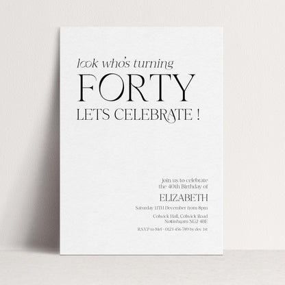 40th Birthday Invitation Woman, Look Who’s Turning Forty Invite, Black Gold Birthday Invite, Editable Corjl Template