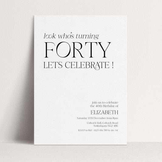 40th Birthday Invitation Woman, Look Who’s Turning Forty Invite, Black Gold Birthday Invite, Editable Corjl Template