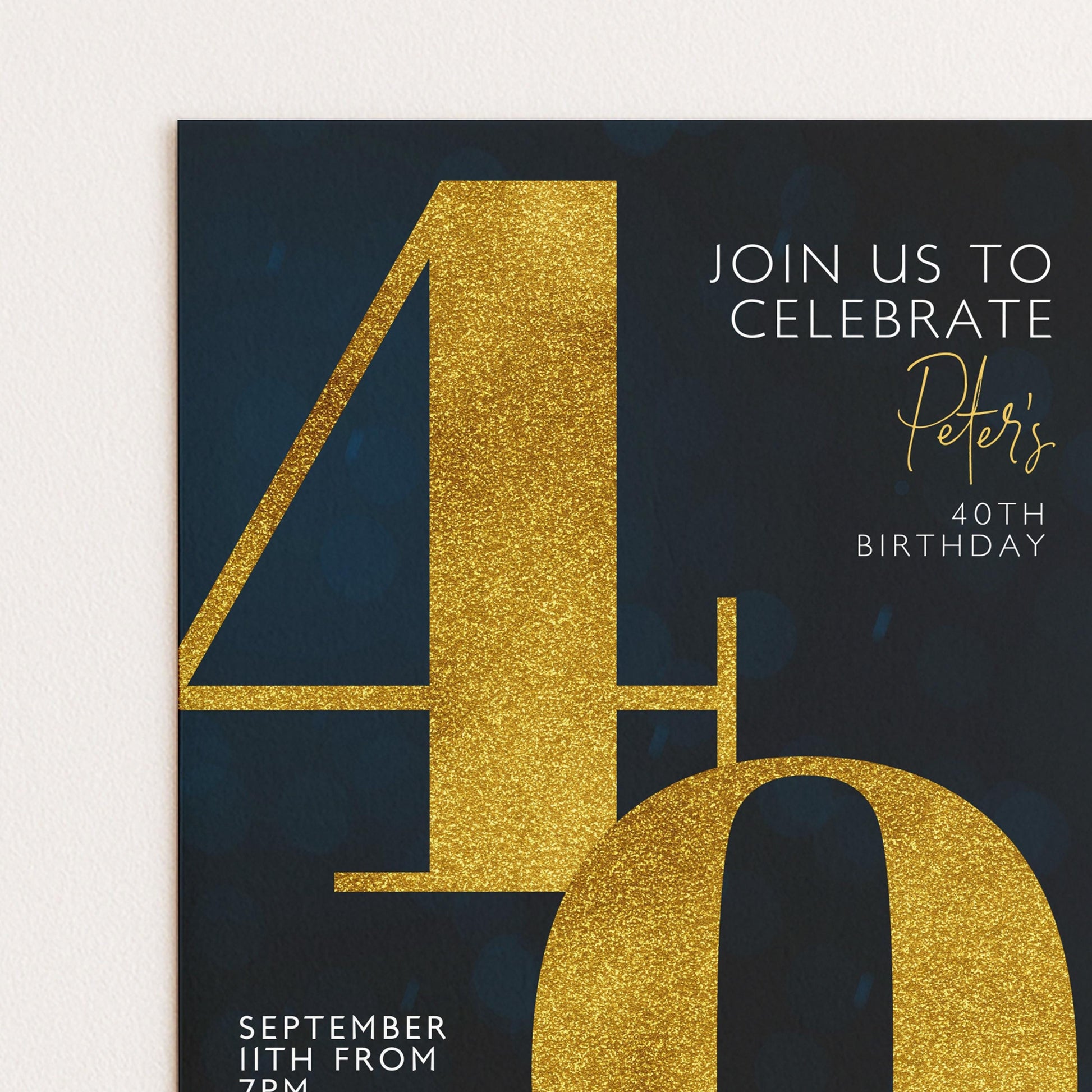 40th Birthday Invitation for Men Black Gold Editable Forty For Him Boys Men Template Corjl Instant Download