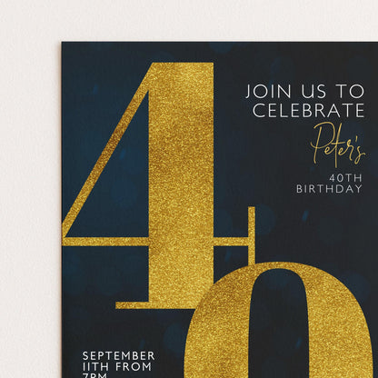 40th Birthday Invitation for Men Black Gold Editable Forty For Him Boys Men Template Corjl Instant Download