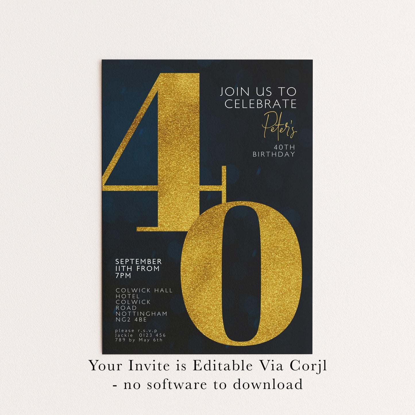 40th Birthday Invitation for Men Black Gold Editable Forty For Him Boys Men Template Corjl Instant Download