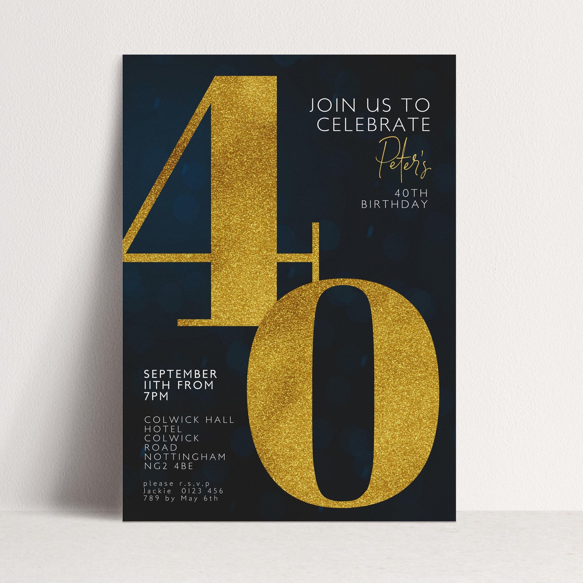 40th Birthday Invitation for Men Black Gold Editable Forty For Him Boys Men Template Corjl Instant Download