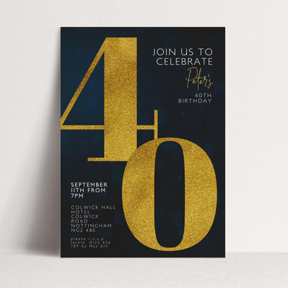 40th Birthday Invitation for Men Black Gold Editable Forty For Him Boys Men Template Corjl Instant Download