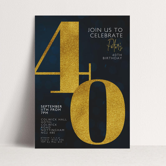 40th Birthday Invitation for Men Black Gold Editable Forty For Him Boys Men Template Corjl Instant Download