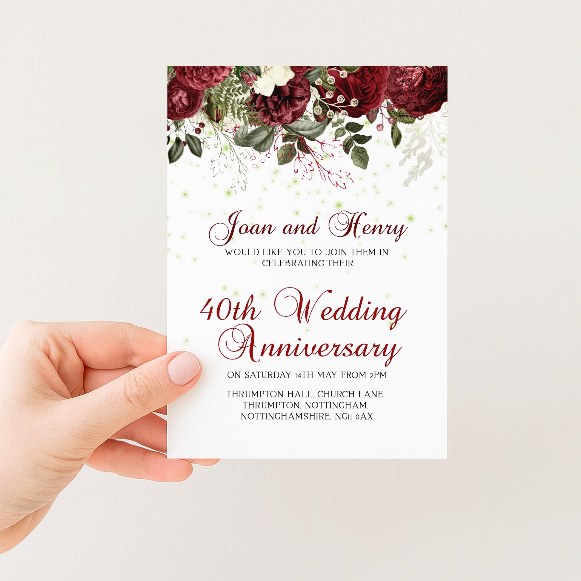 40th Ruby Wedding Anniversary Invitation, Editable Template Printable Anniversary Party Invite, 0054 Digital Download