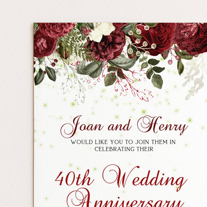 40th Ruby Wedding Anniversary Invitation, Editable Template Printable Anniversary Party Invite, 0054 Digital Download