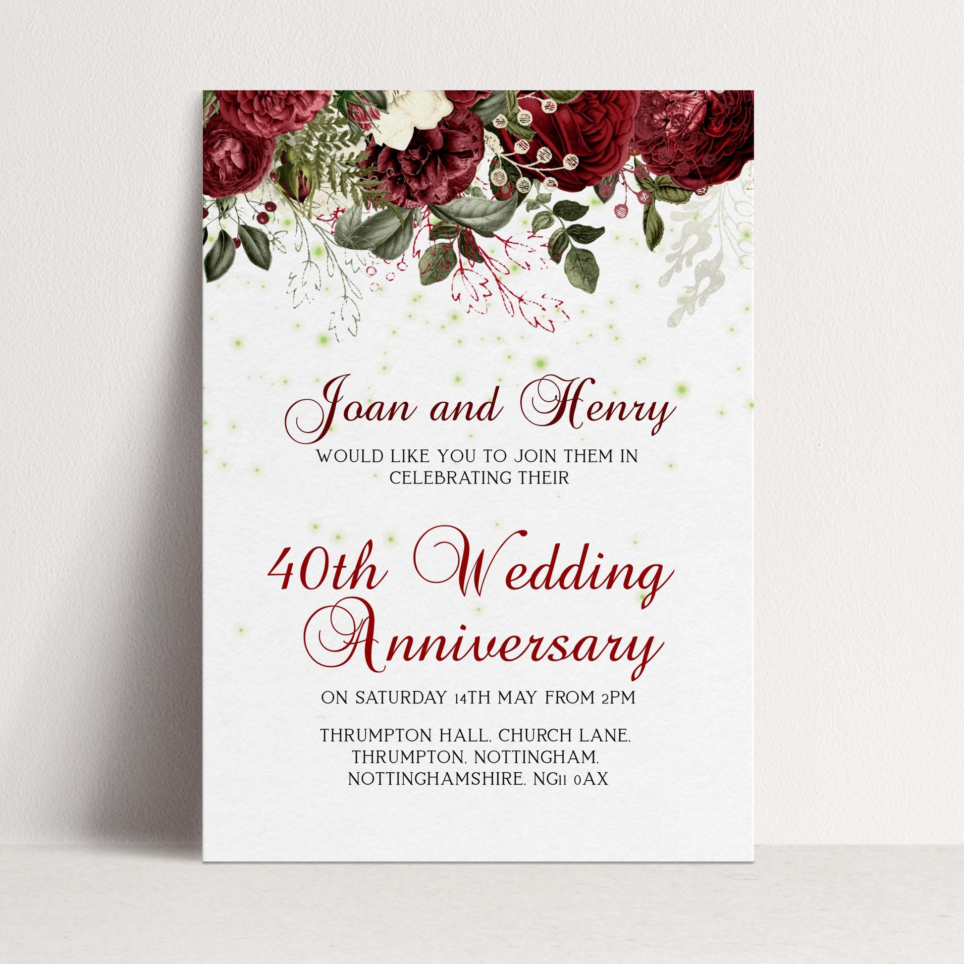 40th Ruby Wedding Anniversary Invitation, Editable Template Printable Anniversary Party Invite, 0054 Digital Download