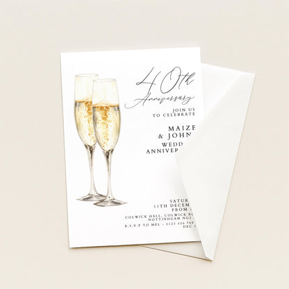 40th Wedding Anniversary Invitation, Ruby Anniversary Party Invite, Editable Champagne Anniversary Invitation