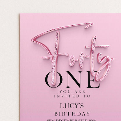 41st Birthday Invitation Editable invite Pink Sparkly invitation Simple Elegant For Her Instant Download Printable SPK