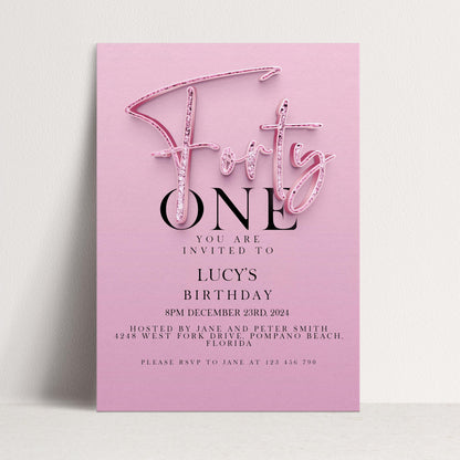 41st Birthday Invitation Editable invite Pink Sparkly invitation Simple Elegant For Her Instant Download Printable SPK