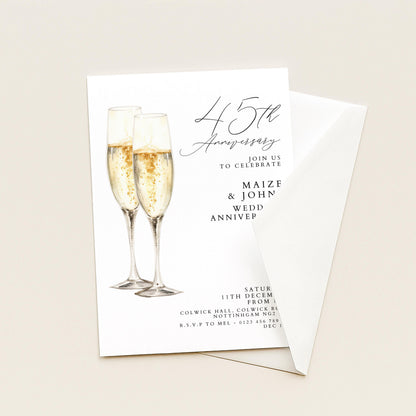 45th Wedding Anniversary Invitation, 45 Year Anniversary Party Invite, Elegant Champagne Anniversary Invitation