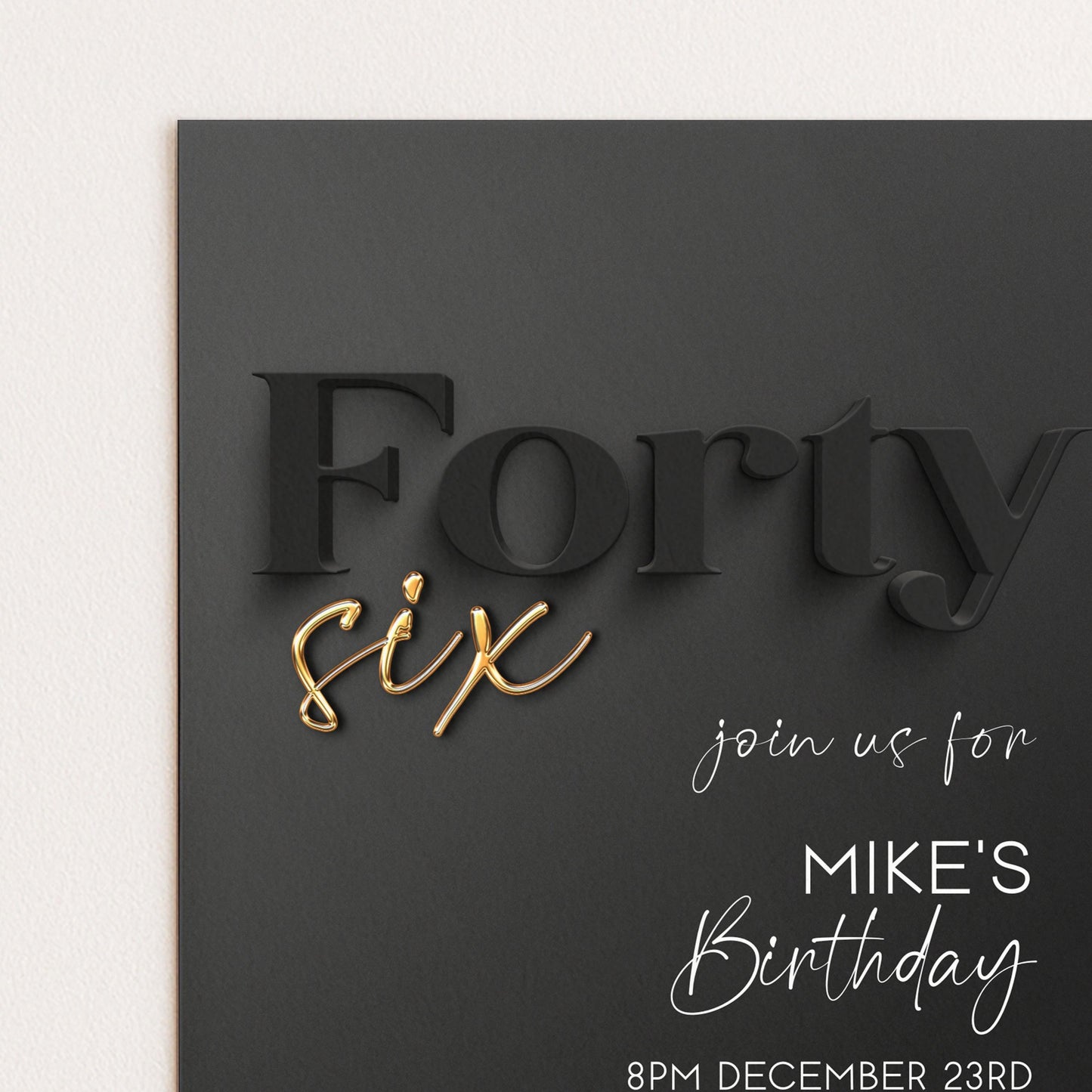 Editable 46th Birthday Invitation Black and Gold, Modern Forty Six Invite, Corjl Template, Elegant Birthday Party Invitation for Him BG78