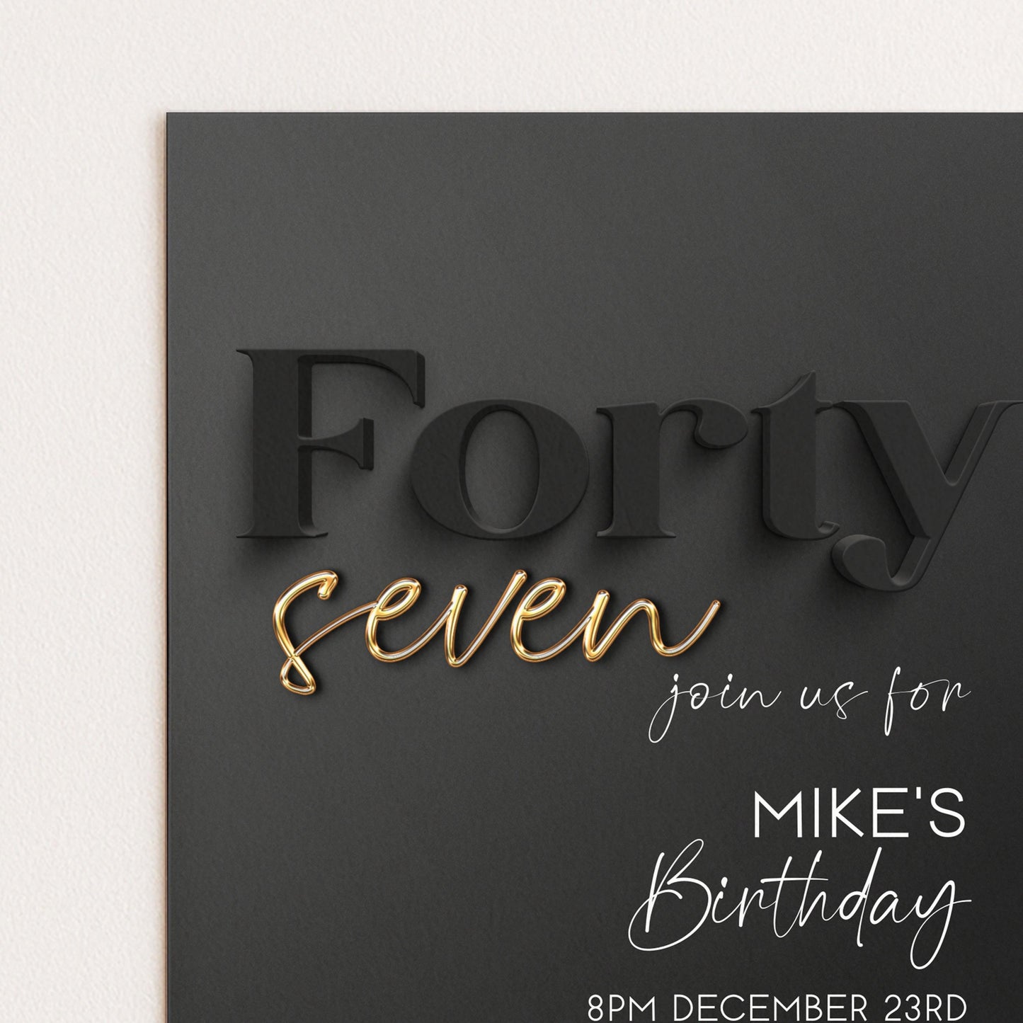 Editable 47th Birthday Invitation Black and Gold, Modern Forty Seven Invite, Corjl Template, Elegant Birthday Party Invitation for Him BG78