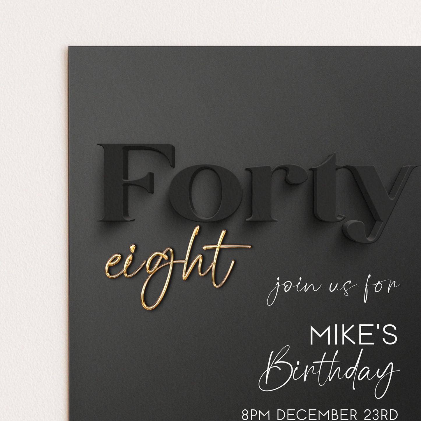 Editable 48th Birthday Invitation Black and Gold, Modern Forty Eight Invite, Corjl Template, Elegant Birthday Party Invitation for Him BG78