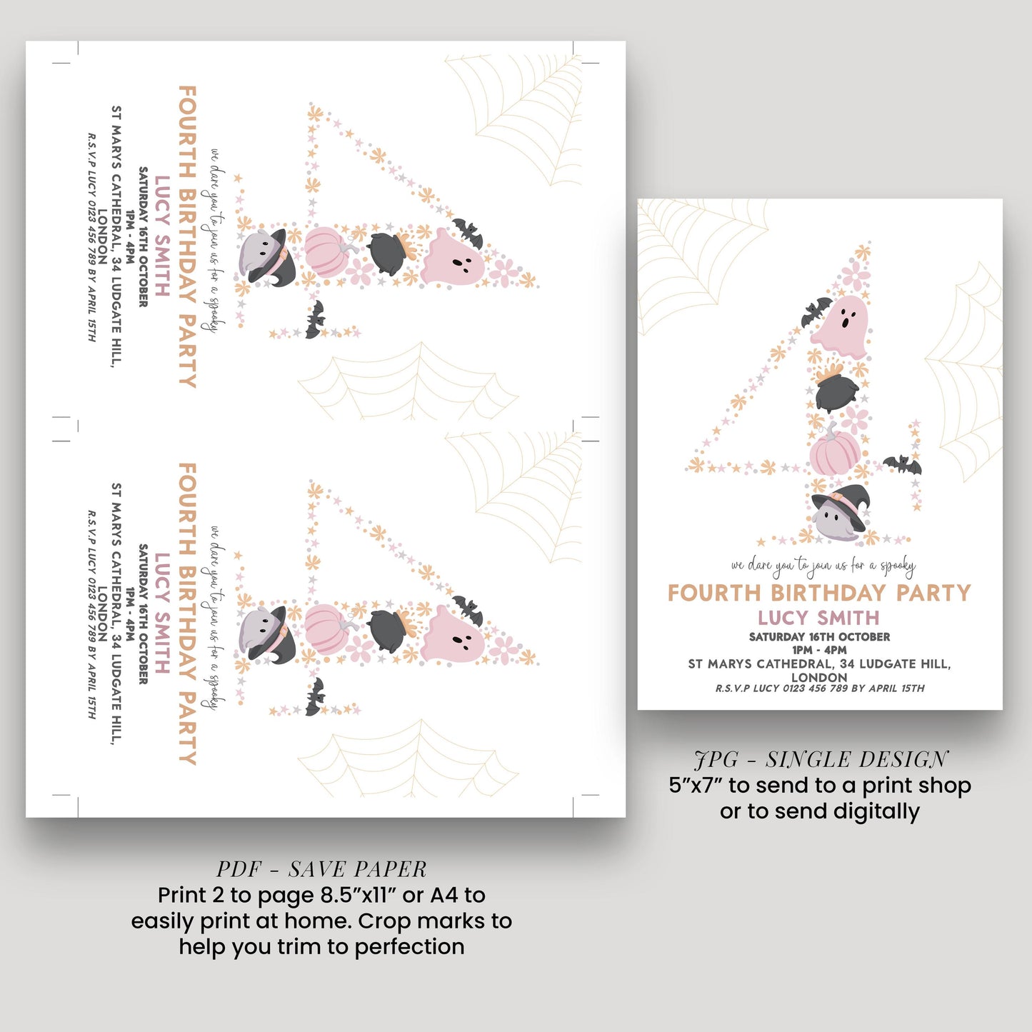 4th Birthday Downloadable Halloween Birthday Party – Editable Spooky Party Four Year Old Invitation – Instant Download for Kids Printable
