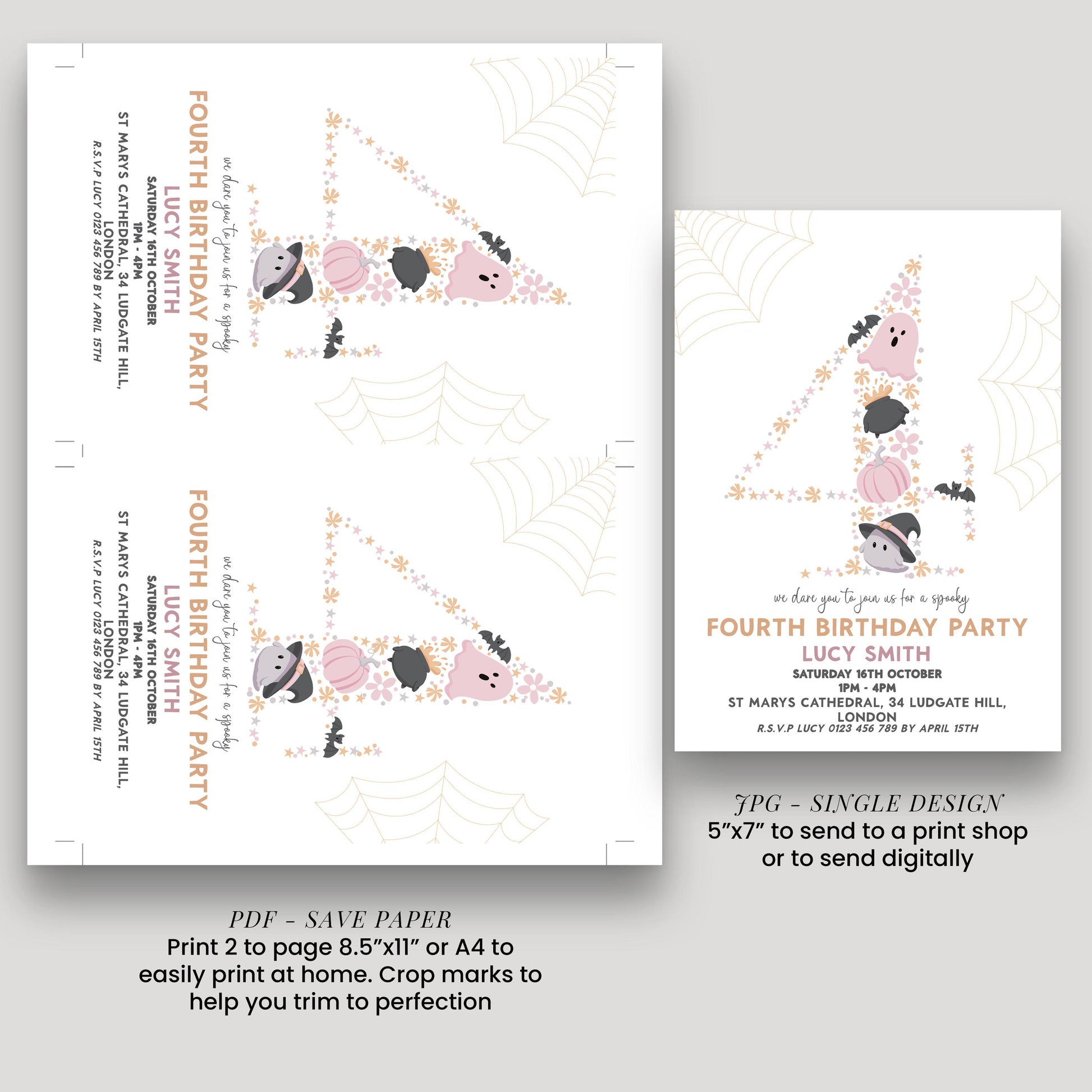 4th Birthday Downloadable Halloween Birthday Party – Editable Spooky Party Four Year Old Invitation – Instant Download for Kids Printable