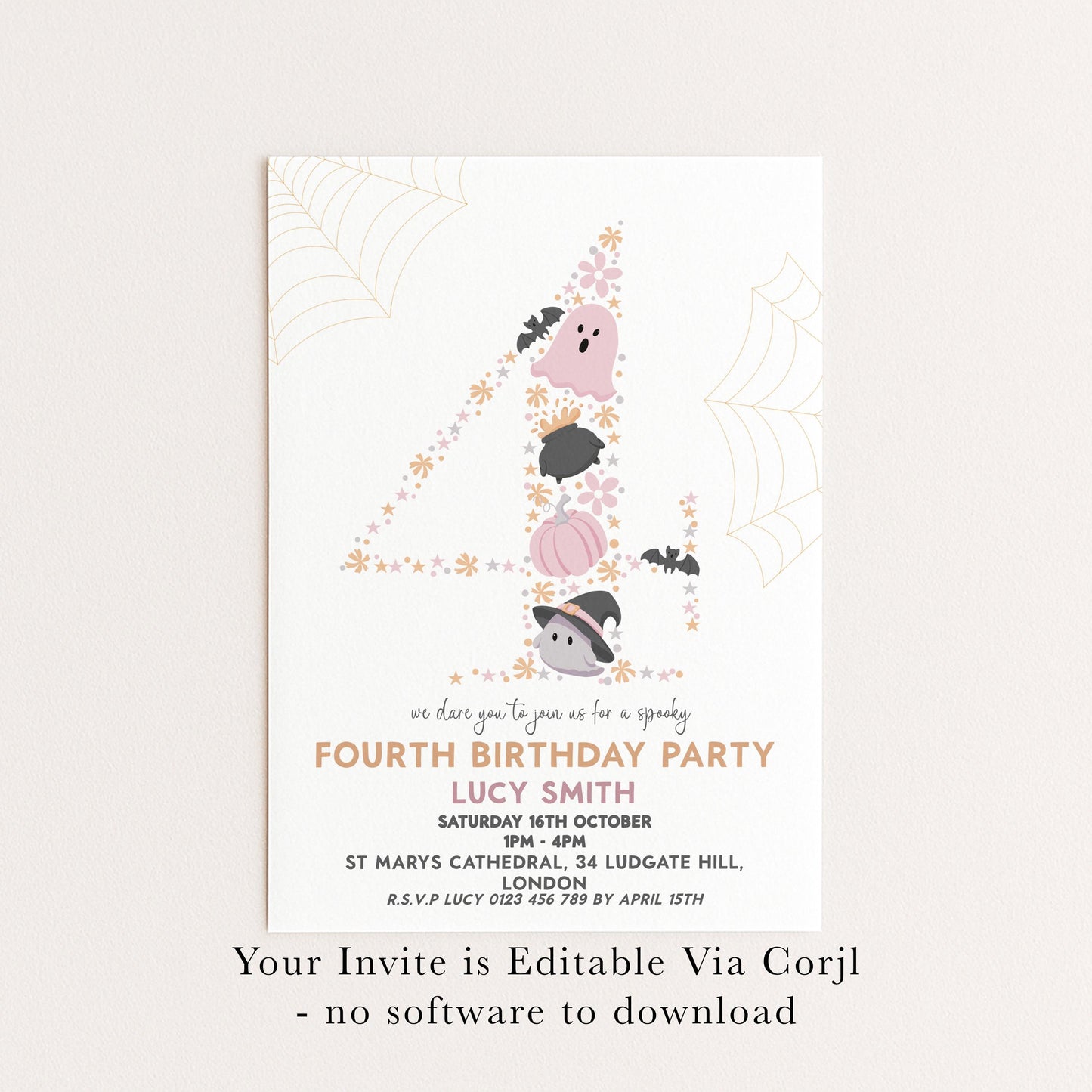 4th Birthday Downloadable Halloween Birthday Party – Editable Spooky Party Four Year Old Invitation – Instant Download for Kids Printable