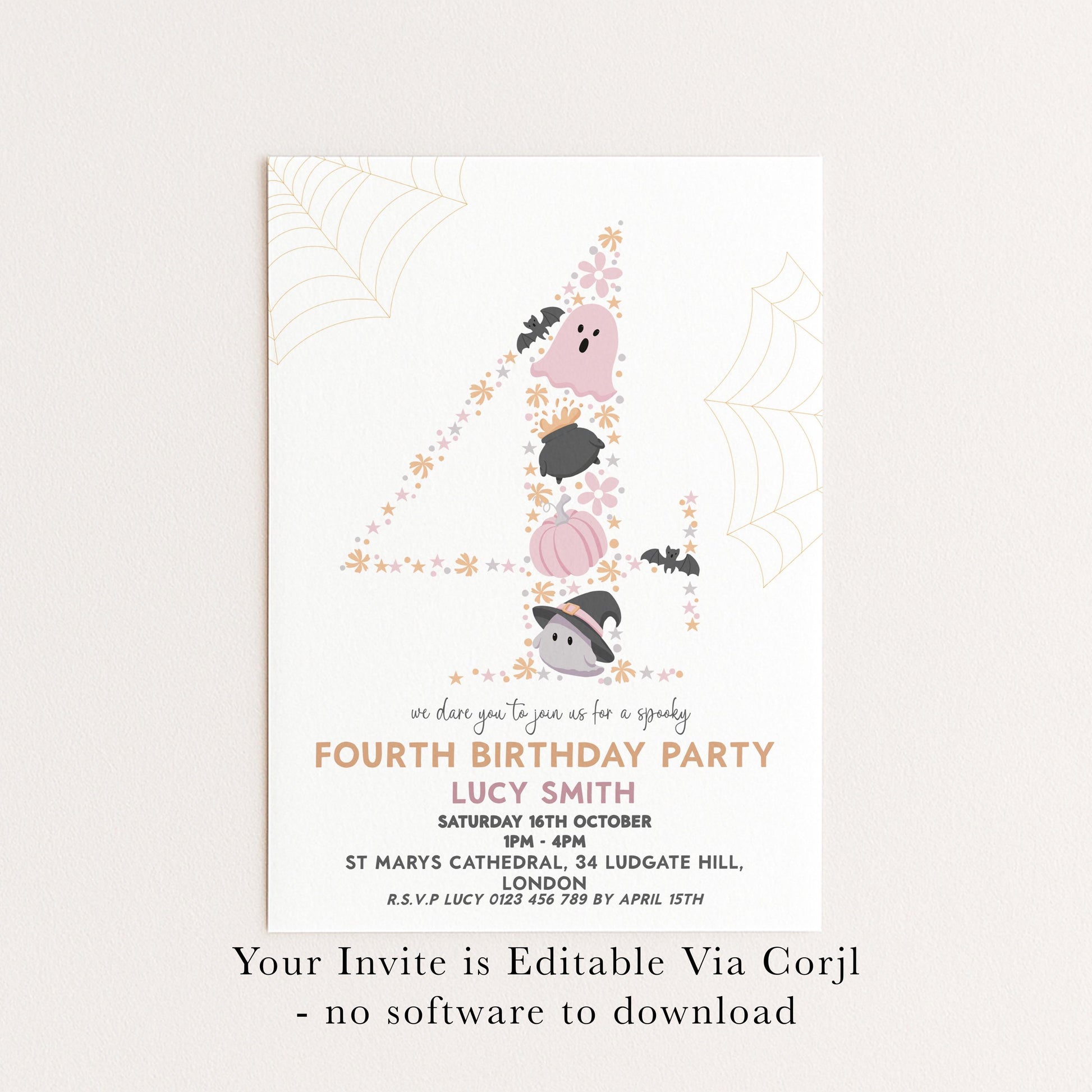 4th Birthday Downloadable Halloween Birthday Party – Editable Spooky Party Four Year Old Invitation – Instant Download for Kids Printable