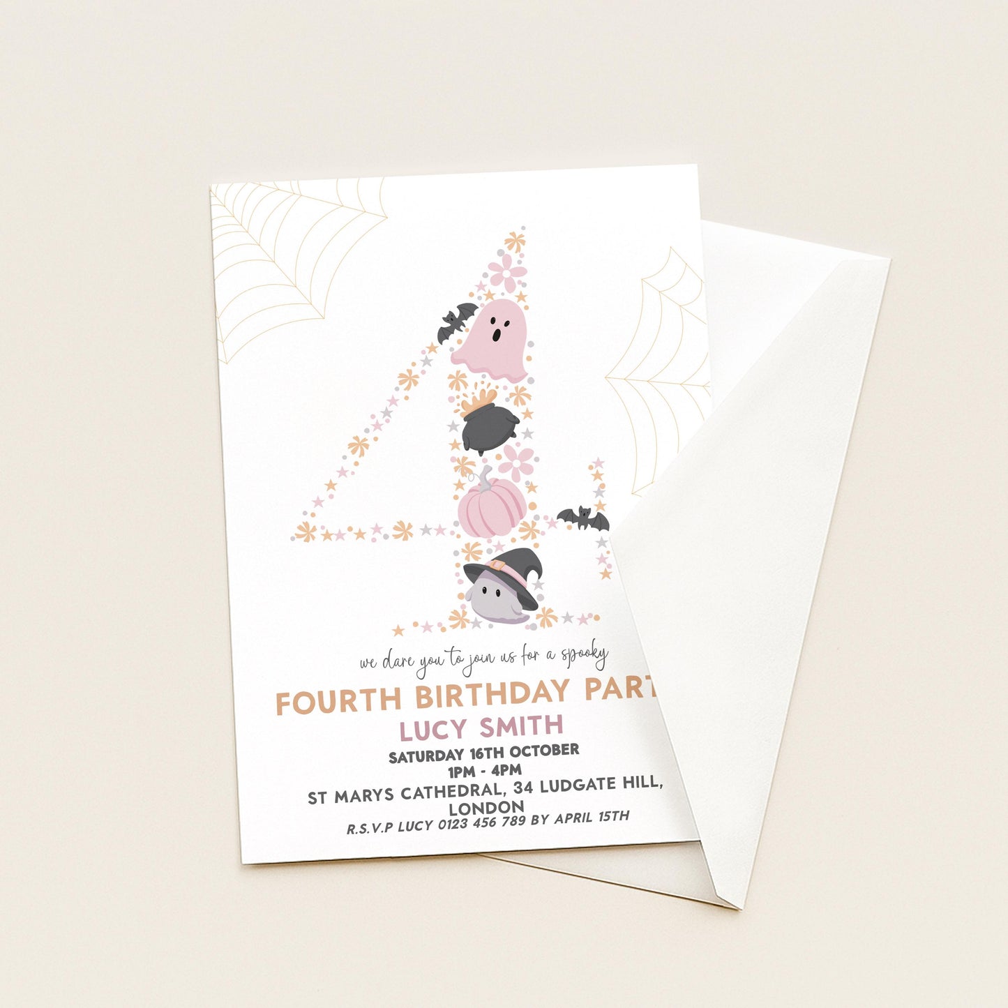 4th Birthday Downloadable Halloween Birthday Party – Editable Spooky Party Four Year Old Invitation – Instant Download for Kids Printable