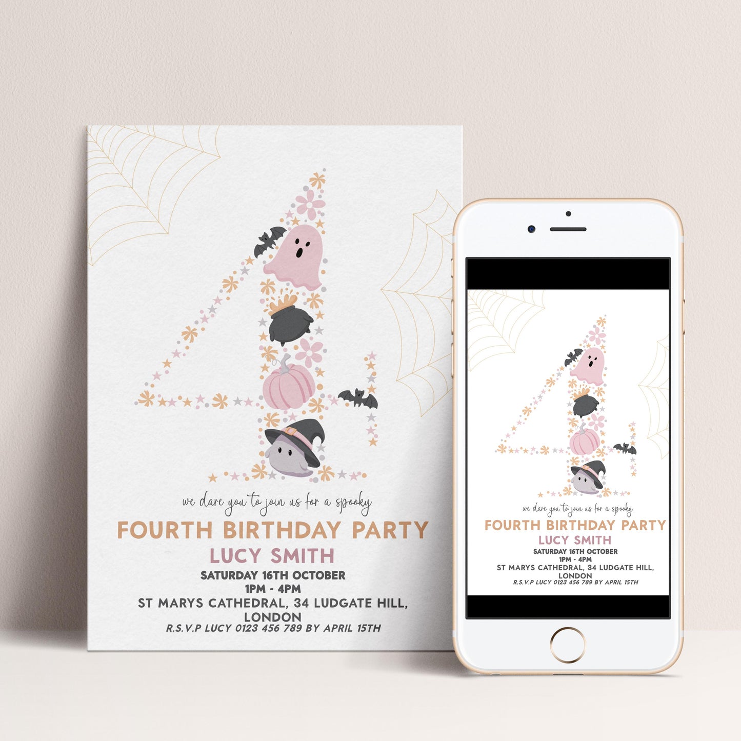 4th Birthday Downloadable Halloween Birthday Party – Editable Spooky Party Four Year Old Invitation – Instant Download for Kids Printable