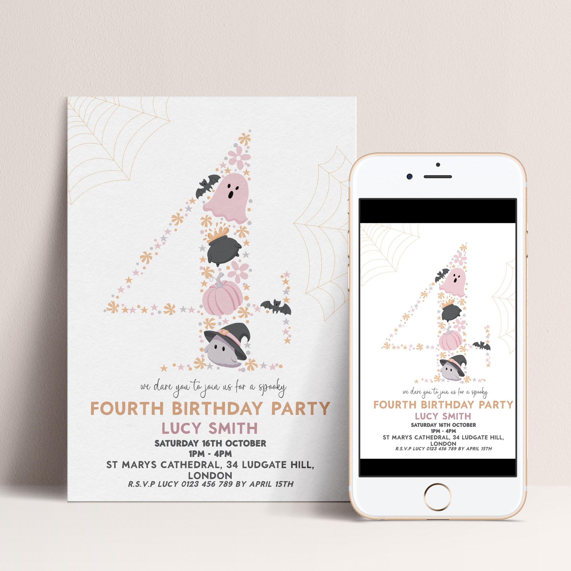 4th Birthday Downloadable Halloween Birthday Party – Editable Spooky Party Four Year Old Invitation – Instant Download for Kids Printable