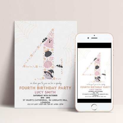 4th Birthday Downloadable Halloween Birthday Party – Editable Spooky Party Four Year Old Invitation – Instant Download for Kids Printable