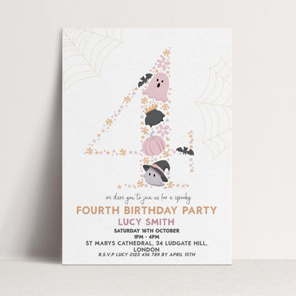 4th Birthday Downloadable Halloween Birthday Party – Editable Spooky Party Four Year Old Invitation – Instant Download for Kids Printable