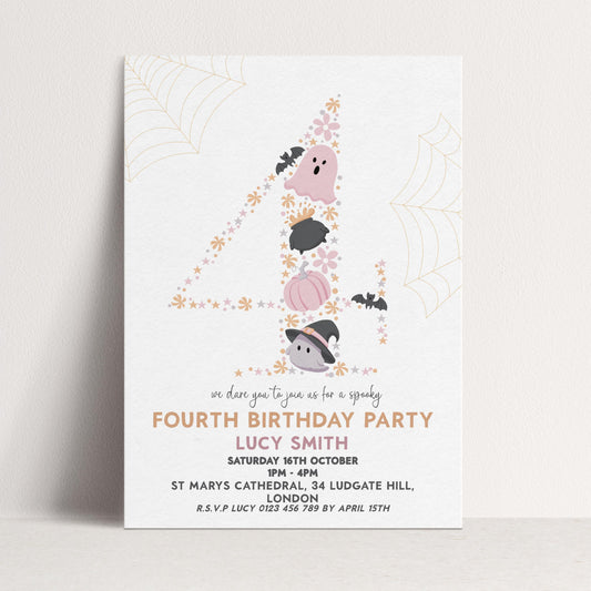 4th Birthday Downloadable Halloween Birthday Party – Editable Spooky Party Four Year Old Invitation – Instant Download for Kids Printable